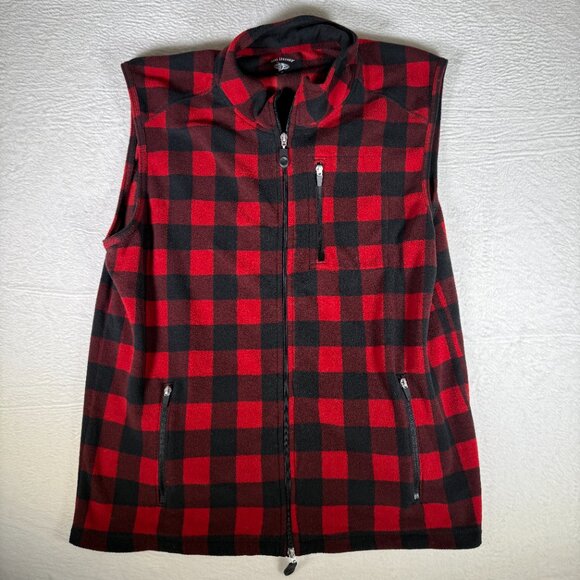 Reel Legends Buffalo Plaid Red/Black Vest 3 Pocket Zipper XL Outdoor Workwear - Picture 1 of 5